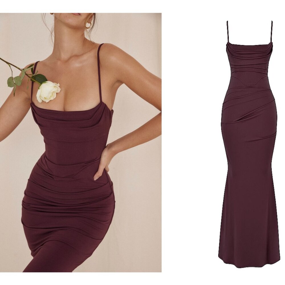 House of CB‎ ‘Milena’ Dark Cherry Corset Maxi Dress NWOT size L